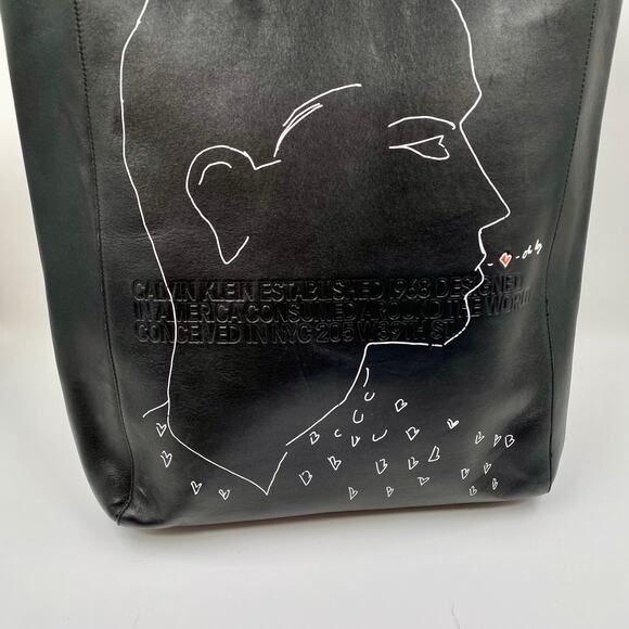 Calvin Klein x Andy Warhol Black Leather Tote Bag 205W39NYC RTW $1450 Shoulder - Picture 4 of 13